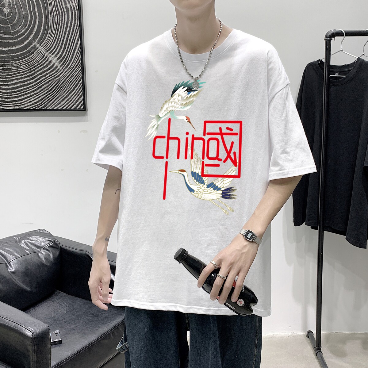 T2197P25港风室内男士t恤短袖ins潮牌潮流夏季薄款上衣服港风宽松,男装T恤,星座510A-1