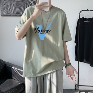 T1554P25港风室内 潮牌图案印花圆领短袖T恤宽松大码男士T恤图片