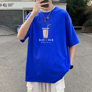 T3328P25仓库一件起正常配送中男港风T恤落肩款宽松T恤克莱因蓝T图片
