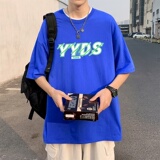 T3299P25男士港风T恤克莱因蓝男T永远的神字母印花T落肩款宽松T恤，男装T恤，星座510A-1