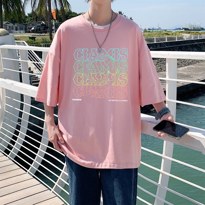 T3358P25仓库一件起正常配送中男港风T恤落肩款宽松T恤克莱因蓝T,男装T恤,星座510A-1