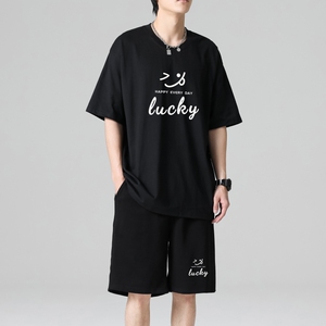 TZ3518轻奢时尚感男士短袖t恤男夏季薄款潮牌短裤休闲运动套装