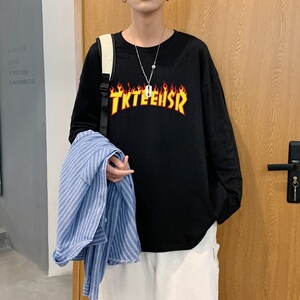 C2846P30长袖t恤男士2022夏新款纯棉美式涂鸦春秋打底衫潮牌港风图片