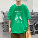 T3589已爆克莱因蓝T圆领卡通印花T恤男港风T恤落肩款宽松T恤，男装T恤，星座510A-1