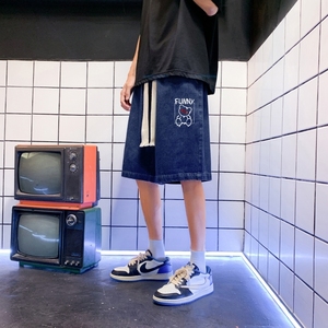 DN3807港风潮牌大口袋工装短裤男牛仔短裤男宽松休闲韩版日系图片