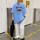 T3584P25已爆情侣卡通小熊印花短袖T恤宽松圆领T恤2022港风夏装，男装T恤，星座510A-1