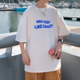 T3300P25男士港风T恤落肩款宽松T恤克莱因蓝男T中性风印花T恤男士，男装T恤，星座510A-1
