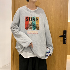 C2880P30长袖t恤男士纯棉潮牌宽松春秋季港风ins潮流内搭打底衫图片