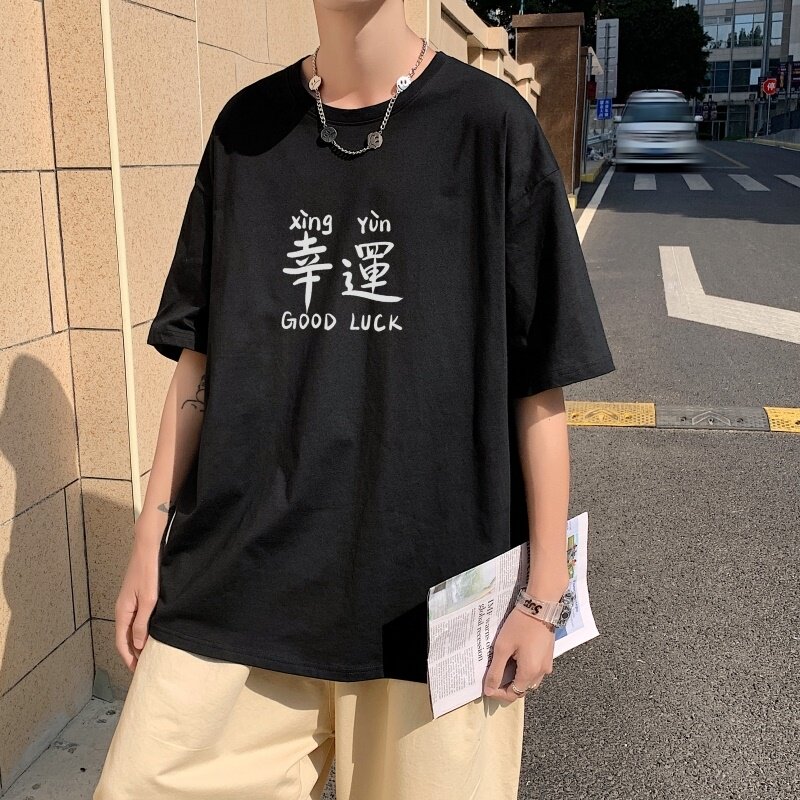 T3676P25已爆男港风T恤克莱因蓝T圆领卡通印花T恤落肩款宽松T恤,男装T恤,星座510A-1