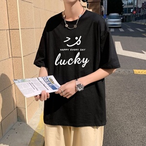 T3327P25落肩款宽松T恤克莱因蓝T男港风T恤仓库一件起正常配送中图片
