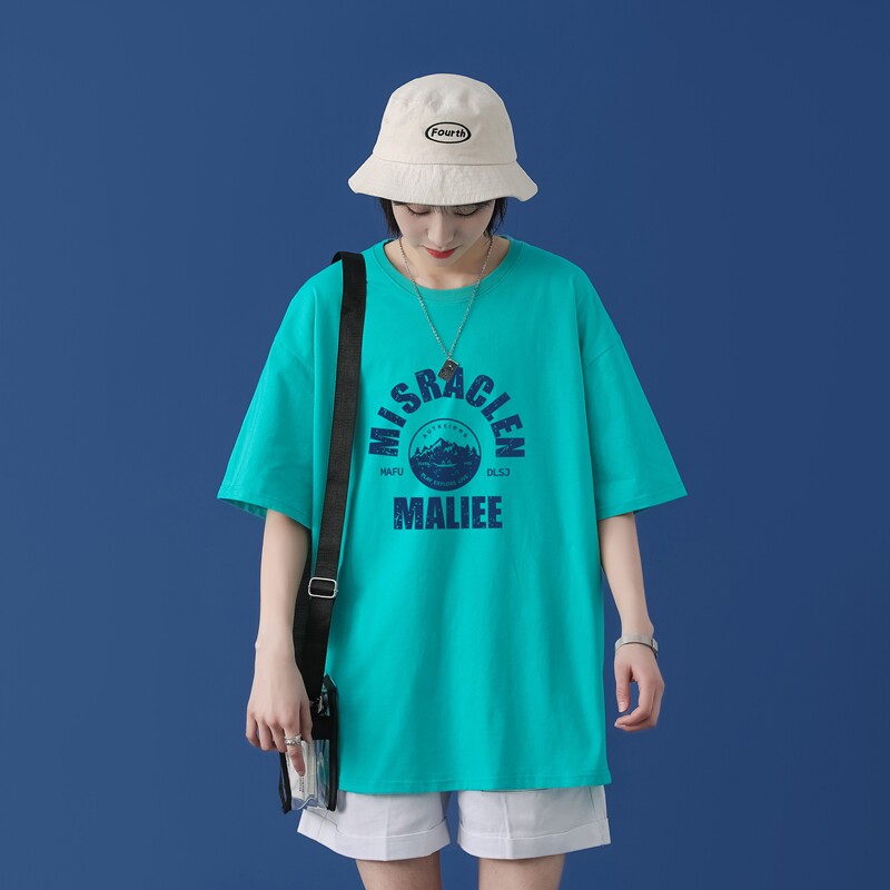 T1758P25中性100%棉2022新款短袖T恤男简约字母印花青春休闲T恤,男装T恤,星座510A-1