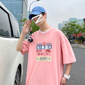 D2171P20港风外景潮印花男士中性宽松T恤港风T恤半袖男t体恤男图片
