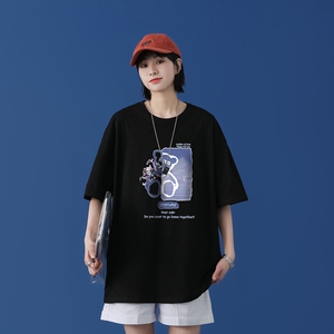 T1734P25中性潮牌印花短袖T恤宽松T恤男潮牌小熊印花青春休闲图片