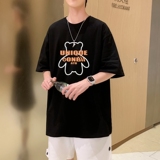 T3585已爆男港风T恤落肩款宽松T恤克莱因蓝T圆领卡通印花T恤，男装T恤，星座510A-1