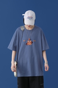T1705P25 / 2021新款潮嘻哈印花T恤男潮牌宽松百搭T 蓝墙中性图片