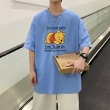 T3582已爆男港风T恤落肩款宽松T恤克莱因蓝T圆领卡通印花T恤，男装T恤，星座510A-1