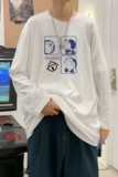 C2705P30男长袖t恤秋季打底衫长袖纯棉秋季港风印花宽松潮流上衣，男装T恤，星座510A-1