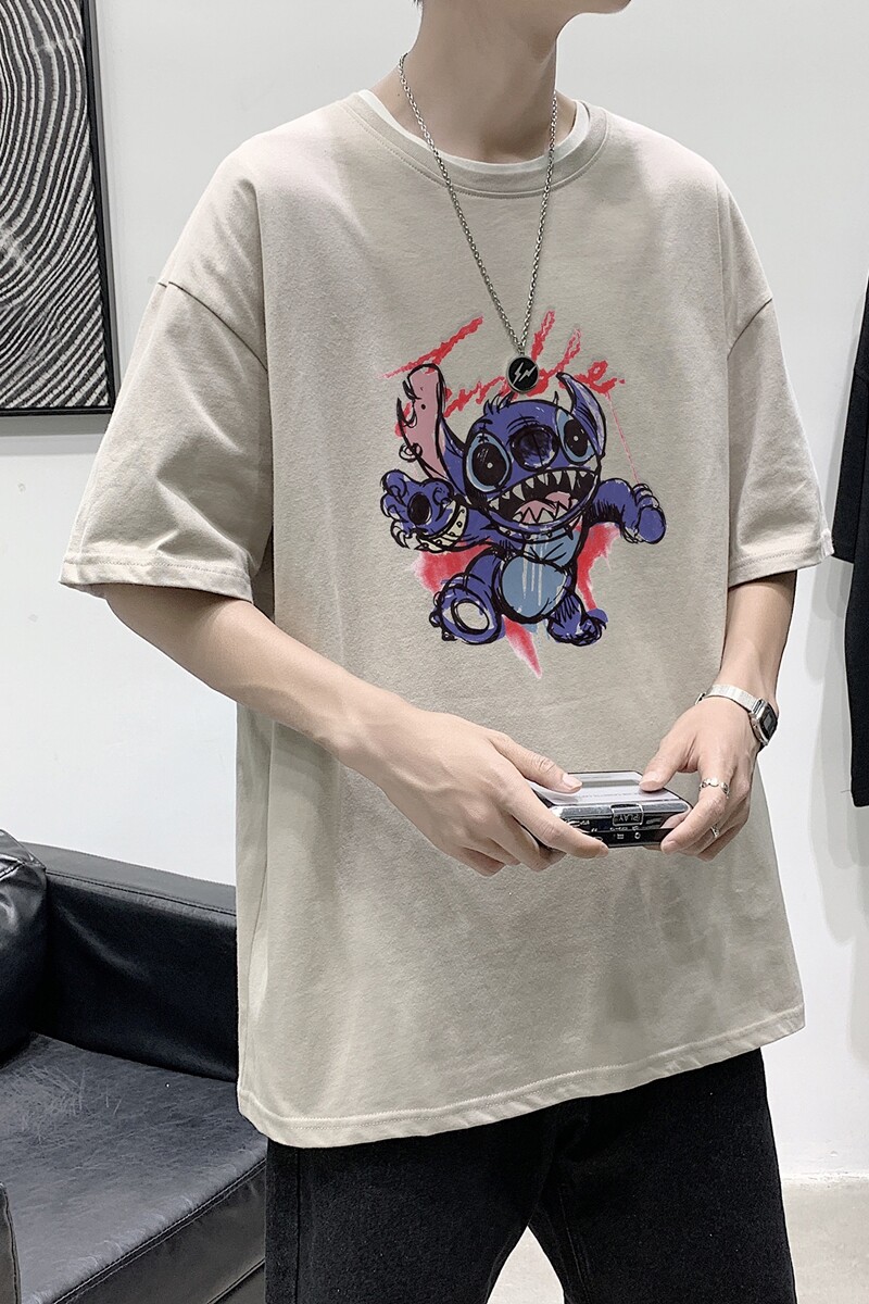 T1752P25港风100%棉2022新款短袖T恤男潮牌小熊印花青春休闲,男装T恤,星座510A-1