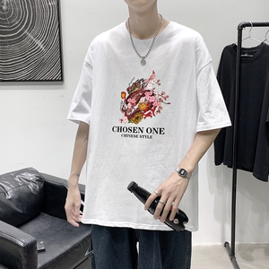 T1546P25港风室内 潮牌图案印花圆领短袖T恤宽松大码男士T恤图片