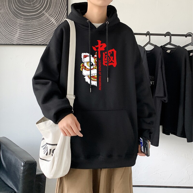 L2415P48港风 2022秋冬新款大码潮男连帽情侣卫衣男连帽外套图片