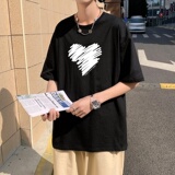 T3467克莱因蓝T圆领涂鸦爱心印花T恤男港风T恤落肩款宽松T恤，男装T恤，星座510A-1