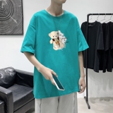 T1753P25港风100%棉2022新款短袖T恤男潮牌小熊印花青春休闲T恤，男装T恤，星座510A-1