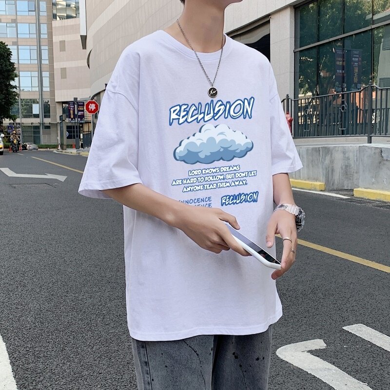 T3354男港风T恤仓库一件起正常配送中落肩款宽松T恤克莱因蓝T,男装T恤,星座510A-1