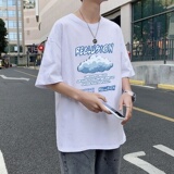 T3354男港风T恤仓库一件起正常配送中落肩款宽松T恤克莱因蓝T，男装T恤，星座510A-1
