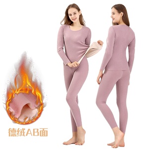 NT3063P48双色面德绒AB面发热秋衣无痕保暖女黑色阳离子内衣套装图片