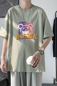 T1734P25 港风 100%棉 2022新款短袖T恤男潮牌小熊印花青春休闲图片