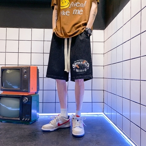 DN3910浴室景 牛仔短裤男宽松休闲韩版日系港风潮牌工装短裤男图片