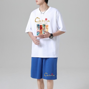TZ3887男夏季薄款潮牌短裤休闲运动套装轻奢时尚感男士短袖t恤图片