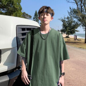 T8638P15重磅230G潮牌t恤男短袖2025夏季新款纯棉落肩袖半袖上衣图片