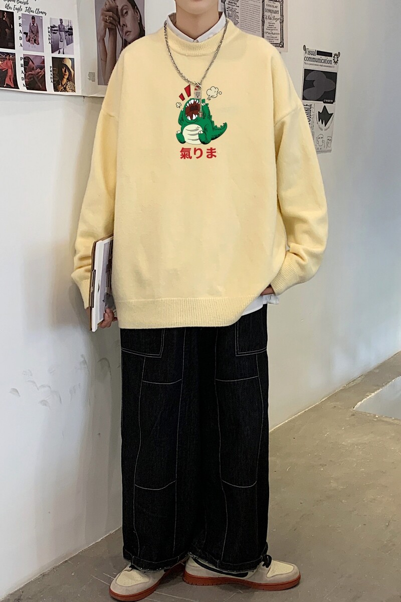 MD2848P55印花毛衣男秋季潮牌ins宽松慵懒高领针织衫潮流圆领线衣,男装针织衫/毛衣,星座510A-1