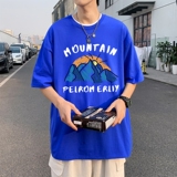T3673P25已爆男港风T恤落肩款宽松T恤克莱因蓝T圆领卡通印花T恤，男装T恤，星座510A-1