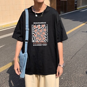 T3406P25正常配送中男港风T恤落肩款宽松T恤克莱因蓝T圆领印花T恤图片