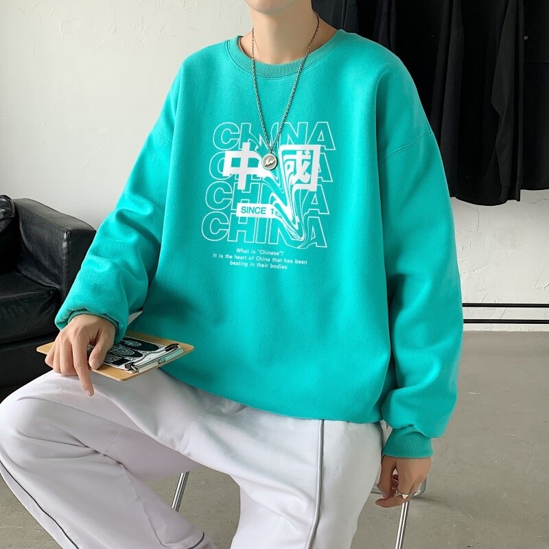 Y2754P38秋冬圆领潮牌印花上衣打底衫直筒长袖卫衣港风,男装卫衣,星座510A-1