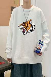 MD2892P55印花毛衣男秋季潮牌ins宽松慵懒高领针织衫潮流圆领线衣图片