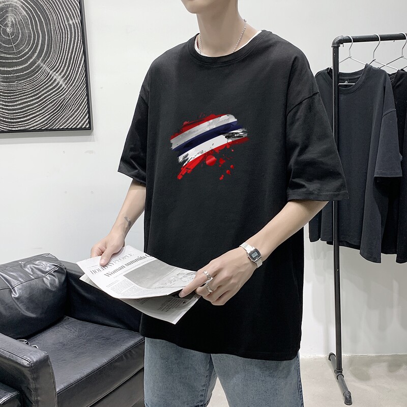 T1686P25港风100%棉2022新款短袖T恤男印花青春休闲,男装T恤,星座510A-1
