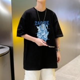 T3588已爆男港风T恤落肩款宽松T恤克莱因蓝T圆领卡通印花T恤，男装T恤，星座510A-1