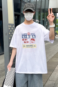 D2171P20港风外景潮印花男士中性宽松T恤港风T恤半袖男t体恤男图片