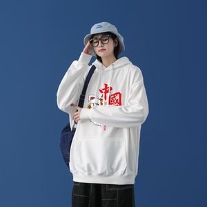 L2415P48中性模特卫衣男秋新款潮趣文字印花潮流休闲帅气连帽外套图片