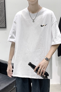 T1676P25 港风 100%棉 2022新款短袖T恤男印花青春休闲图片