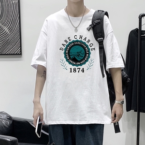 T1759P25港风100%棉2022新款短袖T恤男字母印花青春休闲T恤