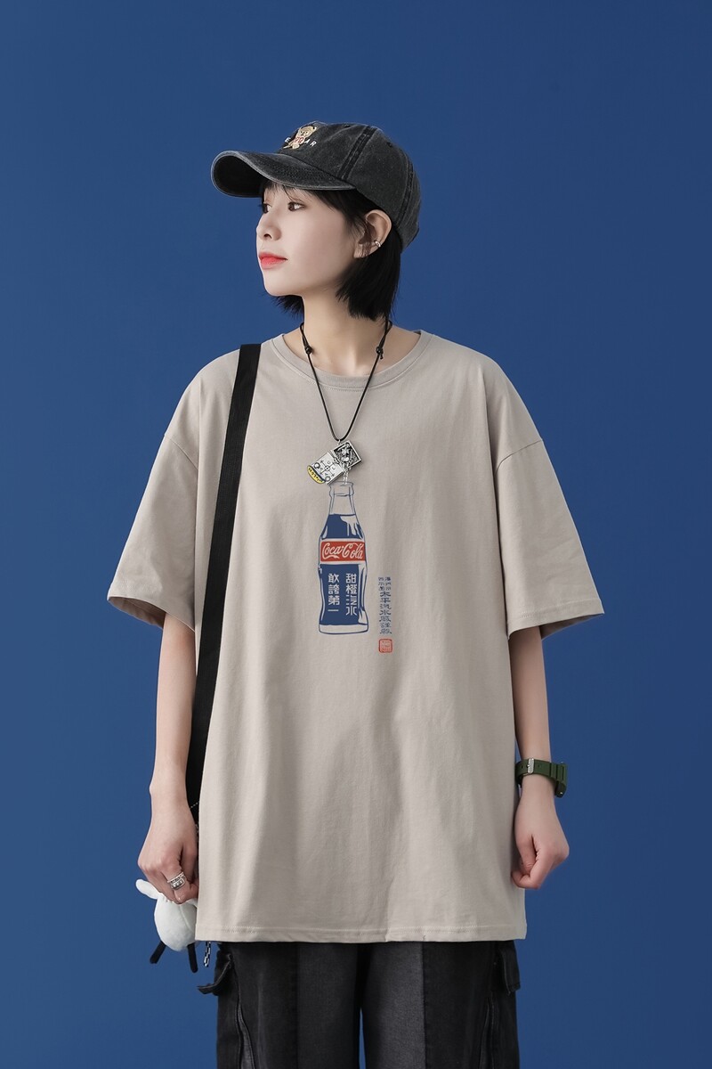 T1754P25中性100%棉2022新款短袖T恤男可乐瓶印花青春休闲T恤,男装T恤,星座510A-1