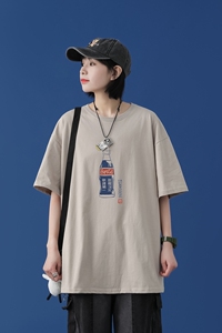 T1754P25 中性100%棉2022新款短袖T恤男可乐瓶印花青春休闲T恤图片