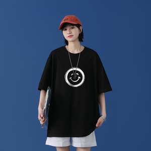 T1680P25@中性风 夏装新款简单字母印花宽松版圆领短袖T恤图片