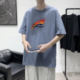 T1623P25港风彩虹涂鸦印花圆领T恤男加大加肥港风模特男士宽松T恤，男装T恤，星座510A-1