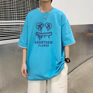 T3583P25已爆男女宽松T恤六色选择港风纯棉短袖T恤情侣款休闲上衣图片