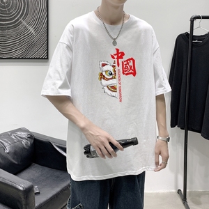 T2206P25港风室内潮印花男士中性宽松T恤港风T恤半袖男t体恤男图片